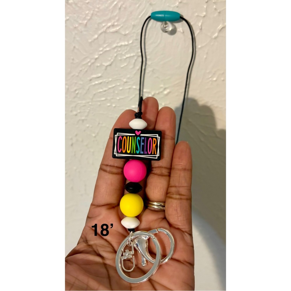 Counselor Lanyard Rainbow Silicone Bead Breakaway 18 Inch Paracord ID Key Holder